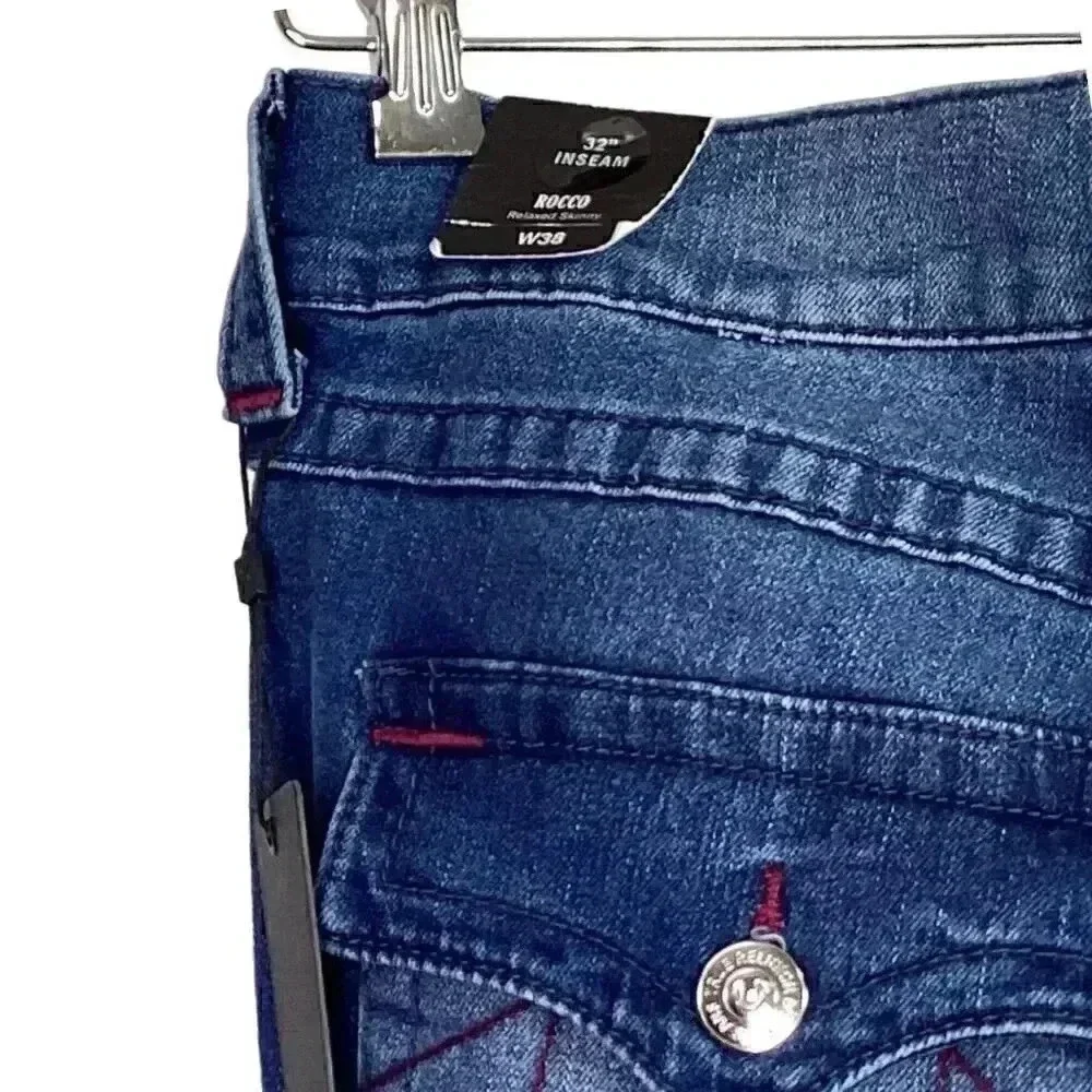 True Religion Rocco Men 38 Relaxed Skinny Jeans Blue Stretch Flap Pockets NEW